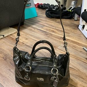 Coach gloss patent leather, gray, purse.